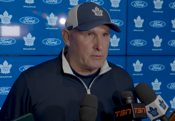 Craig Berube speaks to the media after Maple Leafs practice.