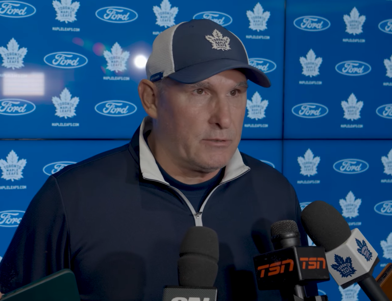Craig Berube speaks to the media after Maple Leafs practice.