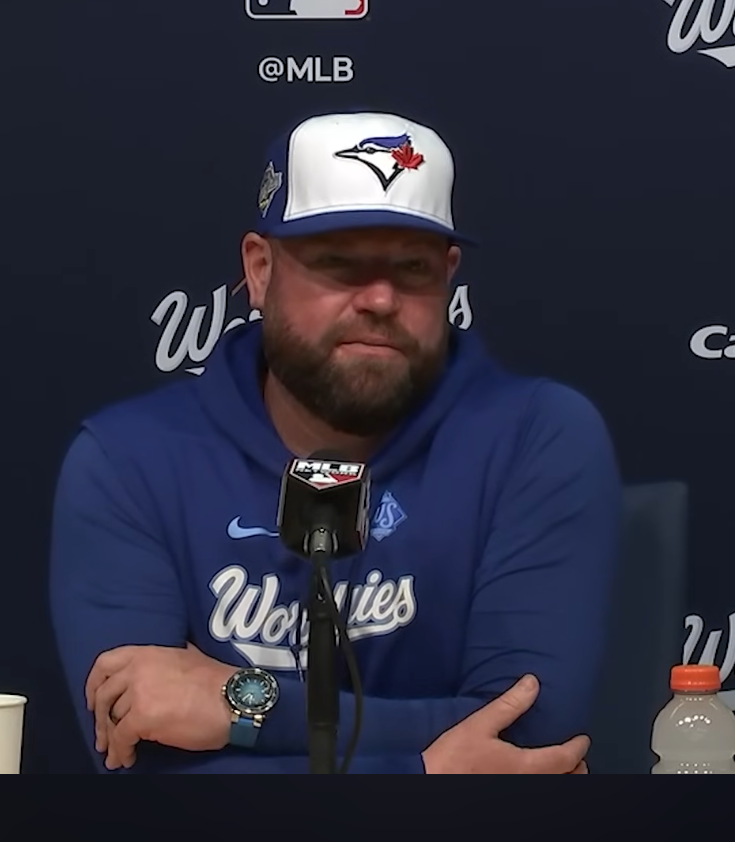 John Schneider speaks to reporters postgame after Game 3 of the World Series.